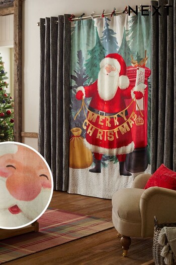 Red Christmas Santa Tie Top Lined Curtain Panel (D94430) | £25