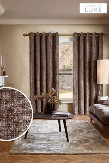 Mink Brown JuzsportsShops Collection Luxe Plush Chenille Lined Eyelet Curtains (D94433) | £100 - £225
