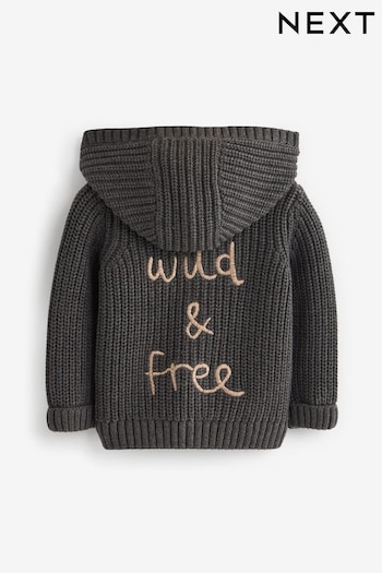 Charcoal Grey Giraffe Baby Knitted Hooded Cardigan (0mths-2yrs) (D94457) | £16 - £18
