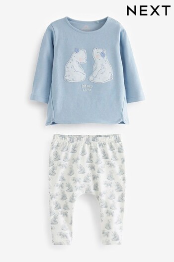 Blue/White Long Sleeve Character Jersey Top And Toddler Leggings Set (D94567) | £12 - £14