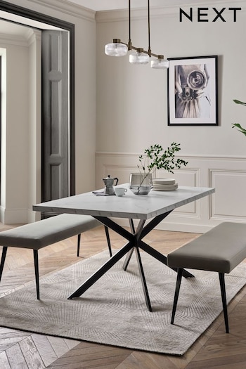 Mid Grey Velvet and Marble Effect Table and Bench Set (D94823) | £599