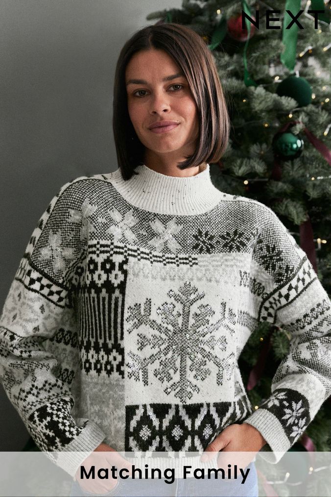 Buy Women s Grey Christmas Sweater Knitwear Online Next UK