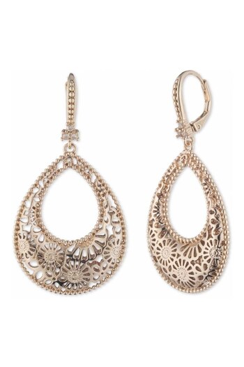 Marchesa Jewellery Ladies Gold Tone Domed Open Filigree Drop Earrings (D95090) | £45