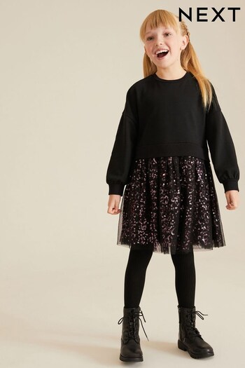 Black/Pink Sequin Skirt Sweat Dress (3-12yrs) (D95110) | £27 - £31