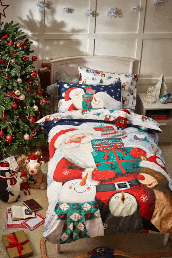 Panel Print Santa and Presents Duvet Cover and Pillowcase Set (D95134) | £22 - £32