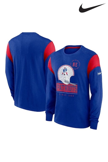 Nike Blue NFL Fanatics New England Patriots Long Sleeve Historic Slub T-Shirt (D95221) | £45
