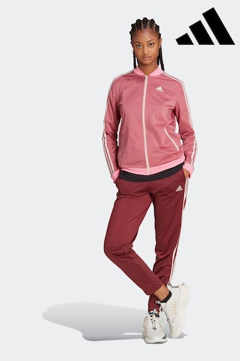 adidas Dark Pink Essentials 3 Stripe Tracksuit (D95306) | £60