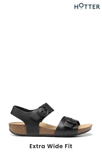 Hotter Black Tourist II Buckle Extra Wide Fit Sandals (D95490) | £89