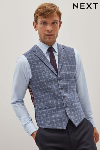 Blue Wool Blend Check Waistcoat (D95591) | £55