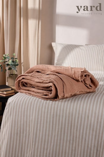 Yard Pink Clay Lark 4 Layer Muslin Crinkle Cotton Large Throw (D95615) | £78