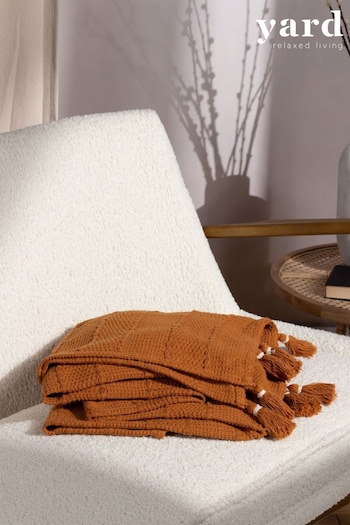 Yard Ginger Brown Caliche Woven Contrast Tasselled Throw (D95655) | £30