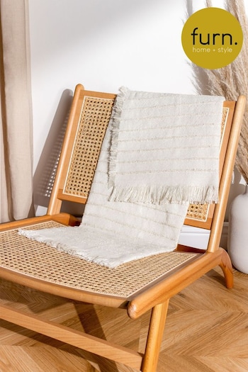 furn. Natural Beige Hazie Linear Woven Fringed Throw (D95660) | £22