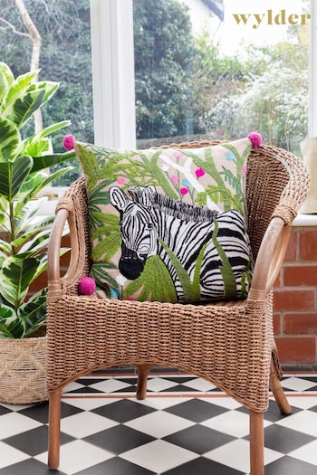 Wylder Tropics Green Zedra Jungle Zebra Botanical Embroidered Cushion (D95662) | £38