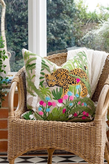 Wylder Tropics Green Sulta Jungle Scene Embroidered Cushion (D95663) | £38