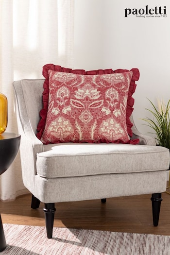 Riva Paoletti Redcurrant Kirkton Floral Tile Cotton Pleated Cushion (D95665) | £19