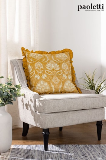 Riva Paoletti Ochre Yellow Kirkton Floral Tile Cotton Pleated Cushion (D95666) | £20