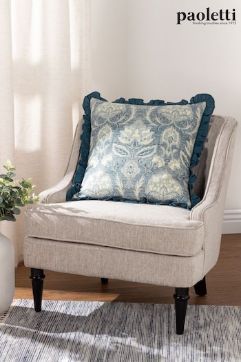 Riva Paoletti French Blue Kirkton Floral Tile Cotton Pleated Cushion (D95667) | £20