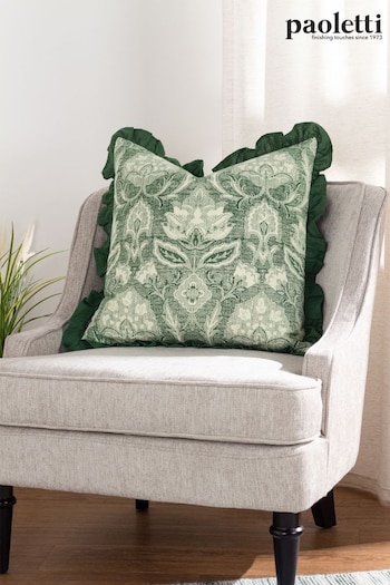 Riva Paoletti Bottle Green Kirkton Floral Tile Cotton Pleated Cushion (D95668) | £20