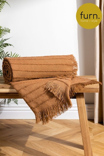 furn. Cinnamon Brown Hazie Linear Woven Fringed Throw (D95689) | £22