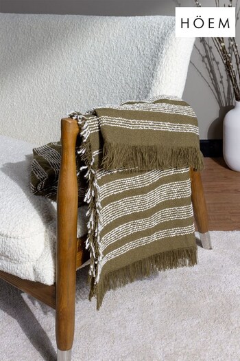 HÖEM Olive Green Jour Linear Woven Fringed Throw (D95693) | £22