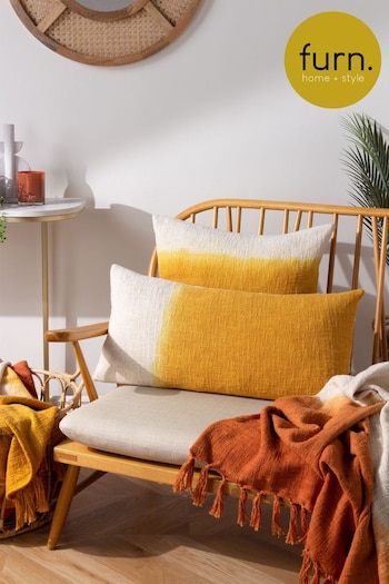 furn. Ochre Yellow Mizu Dip Dye Cotton Rectangular Cushion (D95712) | £20