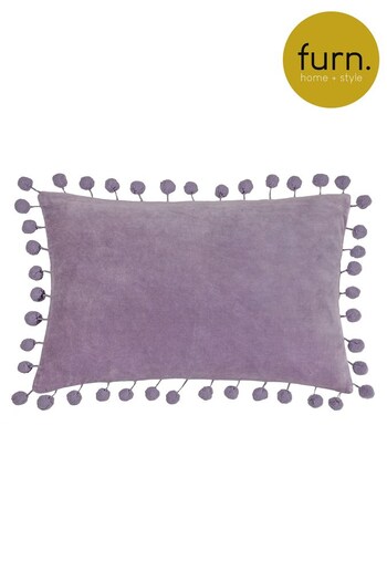 furn. Lilac Purple Dora Rectangular Cotton Velvet Pom Pom Cushion (D95730) | £17