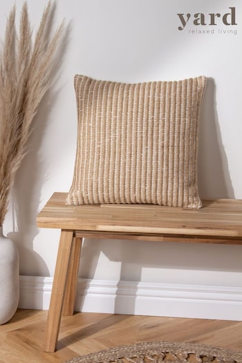 Yard Natural Beige Weaves Stripe Cotton Jute Woven Cushion (D95757) | £18