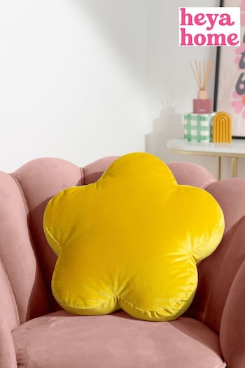 heya home Yellow Flower Velvet Cushion (D95762) | £17