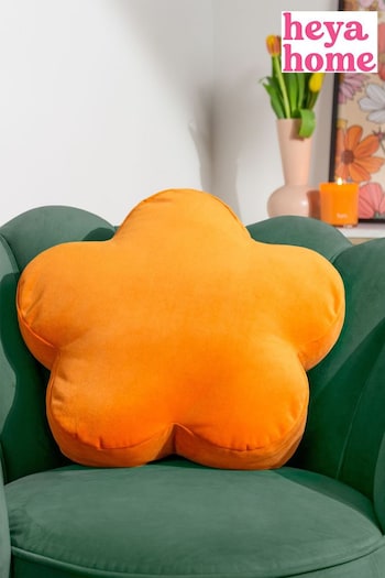 heya home Orange Flower Velvet Cushion (D95763) | £17
