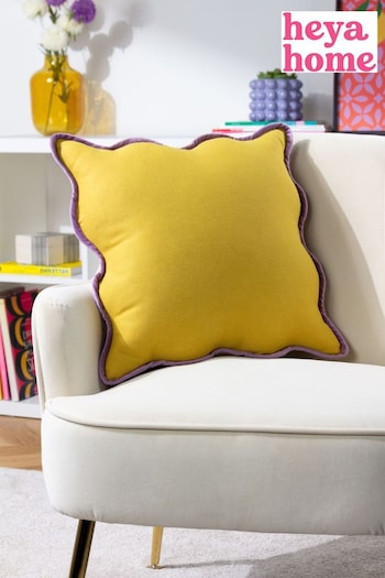 heya home Yellow Purple Wiggle Contrast Velvet Piped Edge Cushion (D95767) | £17