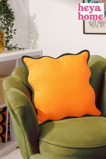 heya home Orange Wiggle Contrast Velvet Piped Edge Cushion (D95768) | £17