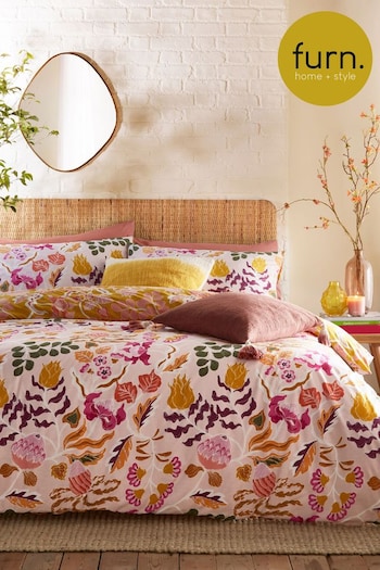 furn. Pink Protea Mediterranean Floral Reversible Duvet Cover and Pillowcase Set (D95771) | £19 - £42
