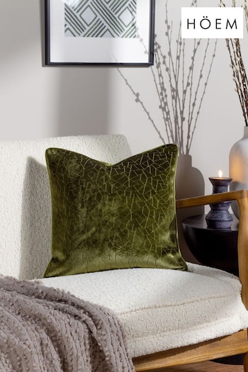 HÖEM Olive Green Malans Geometric Cut Velvet Piped Cushion (D95776) | £17