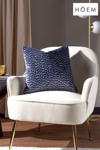 HÖEM Dusk Blue Lanzo Spotted Cut Velvet Piped Cushion (D95780) | £17