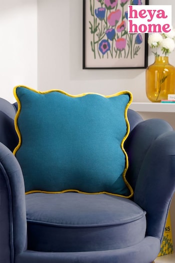 heya home Blue/Yellow Wiggle Contrast Velvet Piped Edge Cushion (D95783) | £17