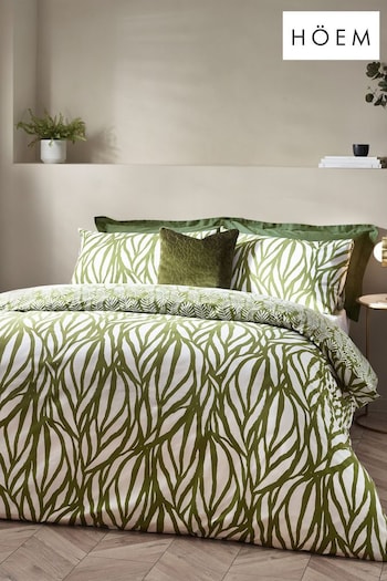 HÖEM Olive Green Olive Green Frond Minimalist Botanics Cotton Rich Duvet Cover and Pillowcase Set (D95784) | £19 - £42