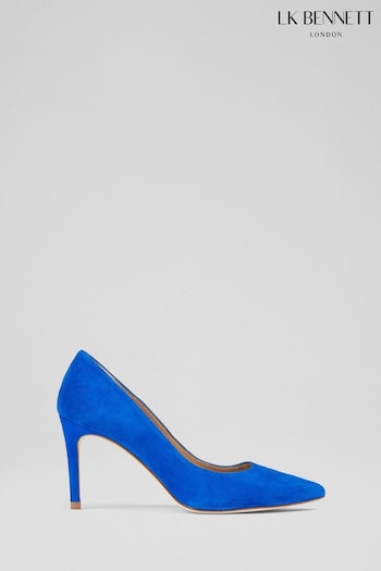 LK Bennett Blue Suede Floret Pointed Toe Court Shoes (D95798) | £249