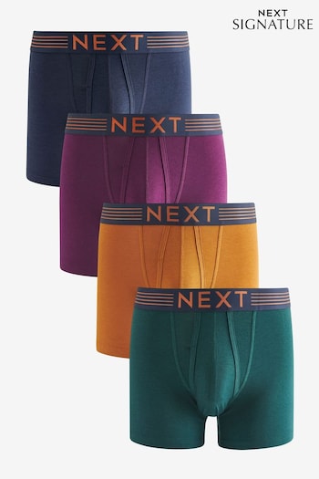 Signature Bamboo Rich Colour Stripe Waistband 4 pack A-Front Boxers (D95822) | £28