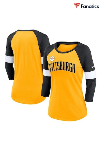 Nike Yellow NFL Fanatics Womens Pittsburgh Steelers Slub 3Q Raglan Shirt (D95931) | £35