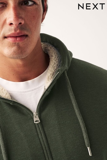 Khaki Green Borg Fleece Zip Through Hoodie (D96037) | £55