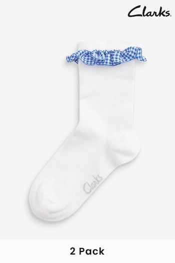 Clarks White/Blue Gingham Ankle School Socks (D96060) | £9