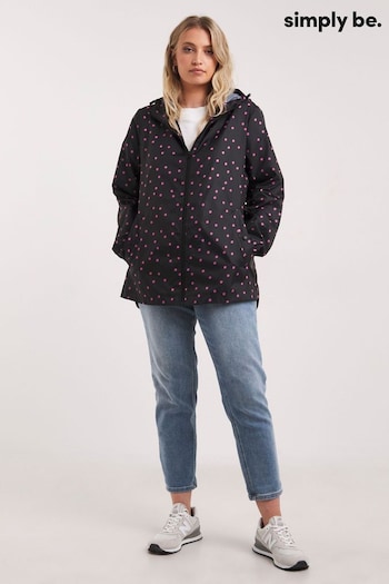 Simply Be Black and Pink Spot Pac-A-Mac Jacket (D96073) | £25