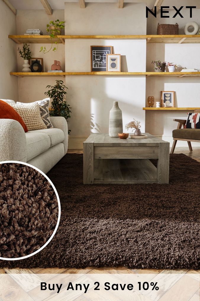 Chocolate Brown Premium Cosy Shaggy Rug (D96130) | £45 - £495