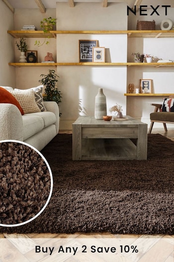 Chocolate Brown Premium Cosy Shaggy Rug (D96130) | £25 - £245