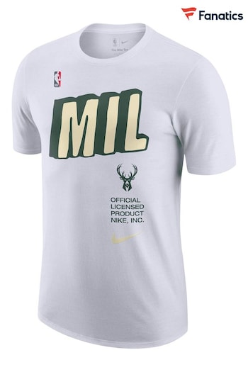 Nike White Fanatics Milwaukee Bucks Nike Block Graphic T-Shirt (D96268) | £28