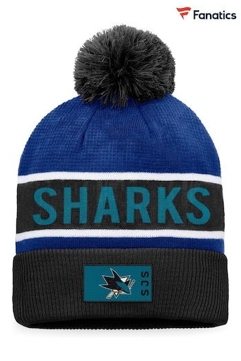 San Jose Sharks Fanatics Blue Branded Authentic Pro Game & Train Cuffed Pom Knit Hat (D96431) | £25