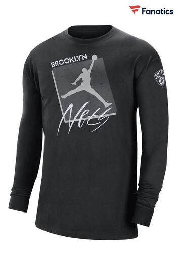 Nike Black Fanatics Brooklyn Nets Jordan Courtside Max 90 Long Sleeve T-Shirt (D96442) | £40