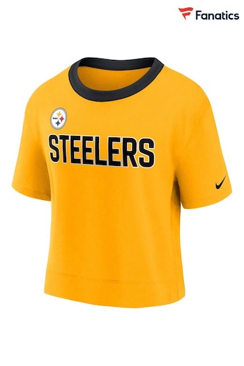 Nike Yellow NFL Fanatics Womens Pittsburgh Steelers High Hip Fashion Top (D96447) | £28