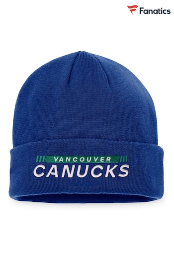 Vancouver Canucks Fanatics Blue rmellosed Authentic Pro Game & Train Cuffed Knit Hat (D96453) | £22