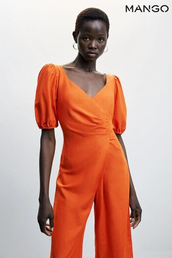 Mango Orange Jumpsuit With Puffed Sleeves (D96641) | £50